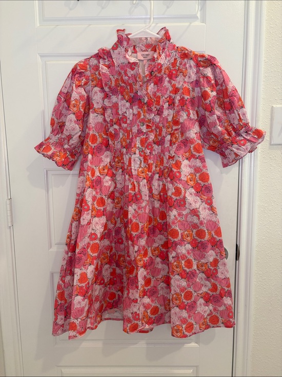 entro Dresses & Skirts - NWT Entro Pink Orange Floral Midi Dress Ruffle Puff Sleeve Cottagecore Boho Smal
